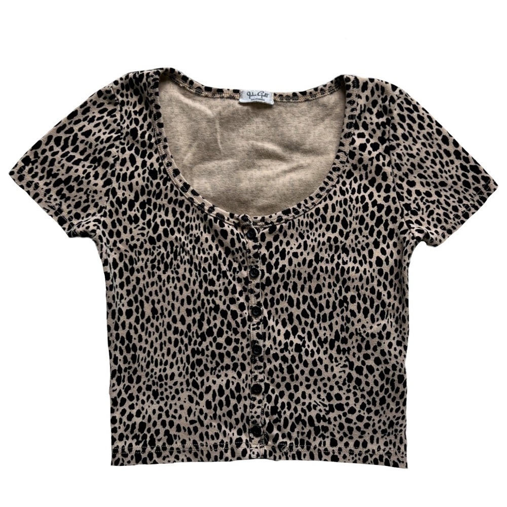 Brandy Melville Cheetah Print Button Up Baby Tee
